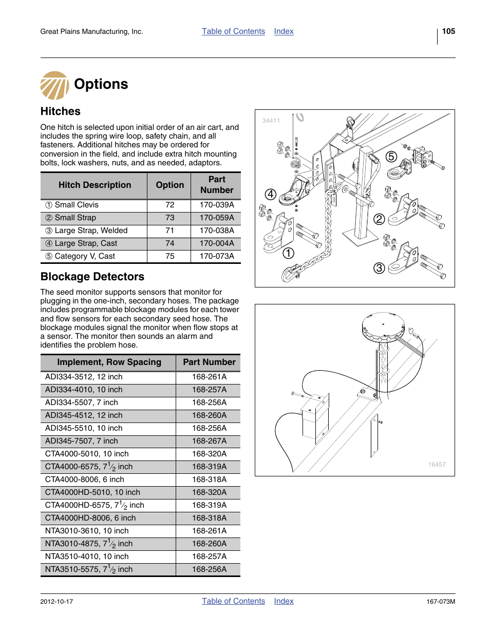 Options, Hitches, Blockage detectors | Great Plains ADC2220 Operator Manual User Manual | Page 109 / 136