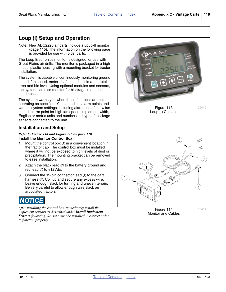 Loup (i) setup and operation, Installation and setup, Install the monitor control box | Great Plains ADC2220 Operator Manual User Manual | Page 123 / 136