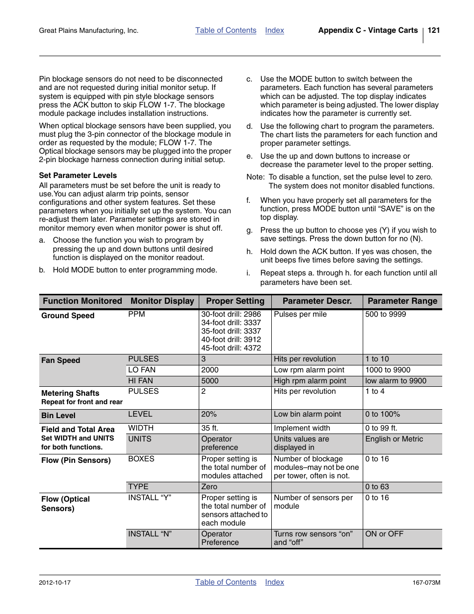 Set parameter levels | Great Plains ADC2220 Operator Manual User Manual | Page 125 / 136
