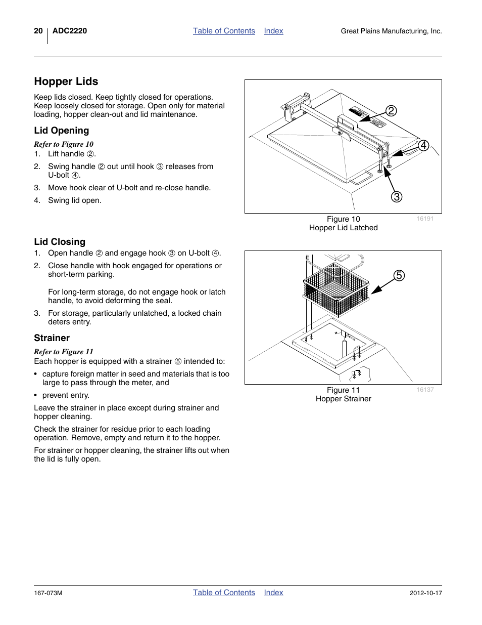 Hopper lids, Lid opening, Lid closing | Strainer, Lid opening lid closing strainer | Great Plains ADC2220 Operator Manual User Manual | Page 24 / 136