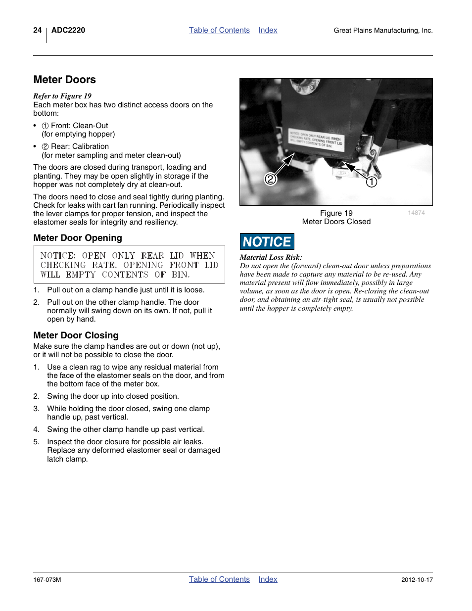 Meter doors, Meter door opening, Meter door closing | Meter door opening meter door closing | Great Plains ADC2220 Operator Manual User Manual | Page 28 / 136