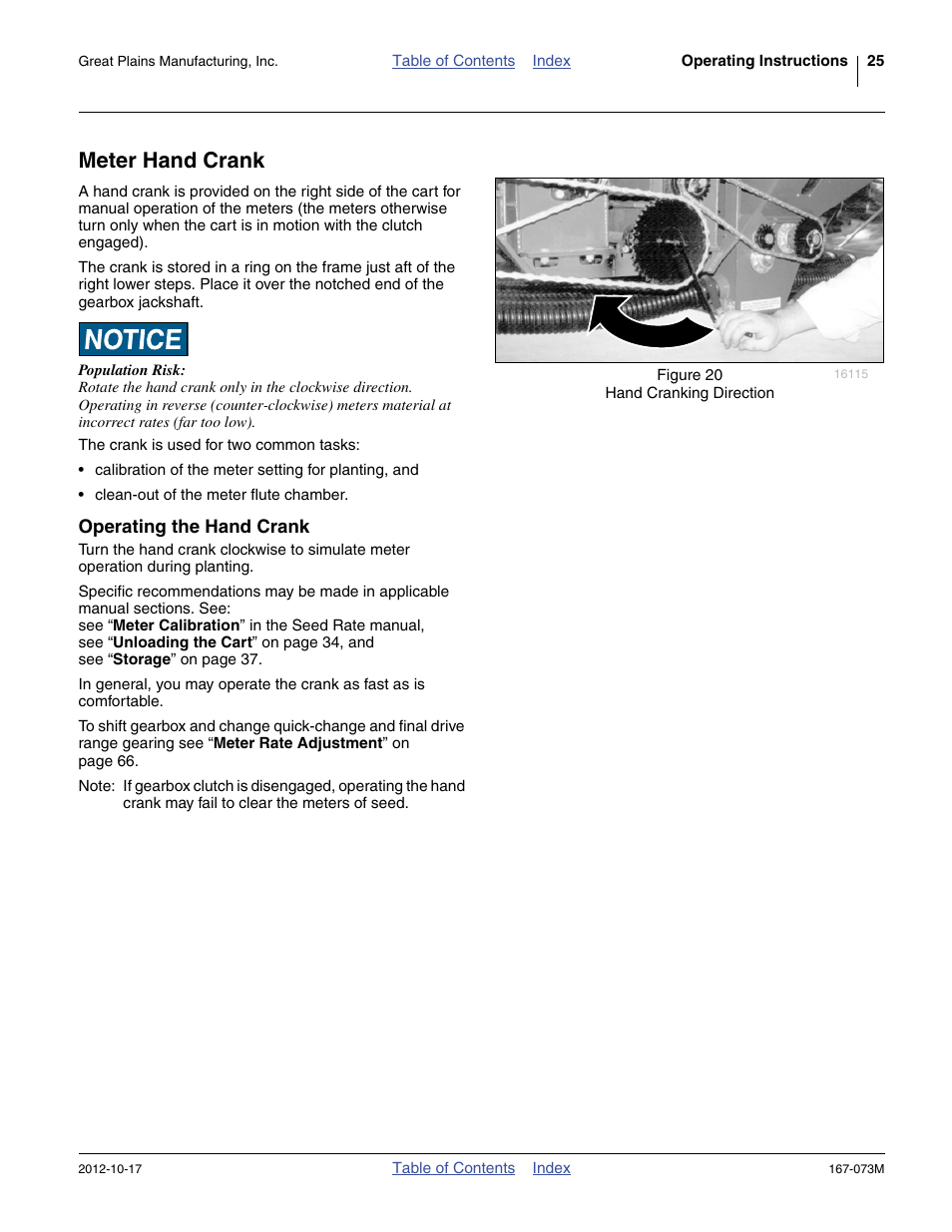 Meter hand crank, Operating the hand crank | Great Plains ADC2220 Operator Manual User Manual | Page 29 / 136