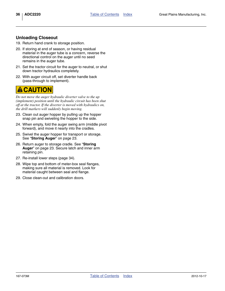 Unloading closeout | Great Plains ADC2220 Operator Manual User Manual | Page 40 / 136