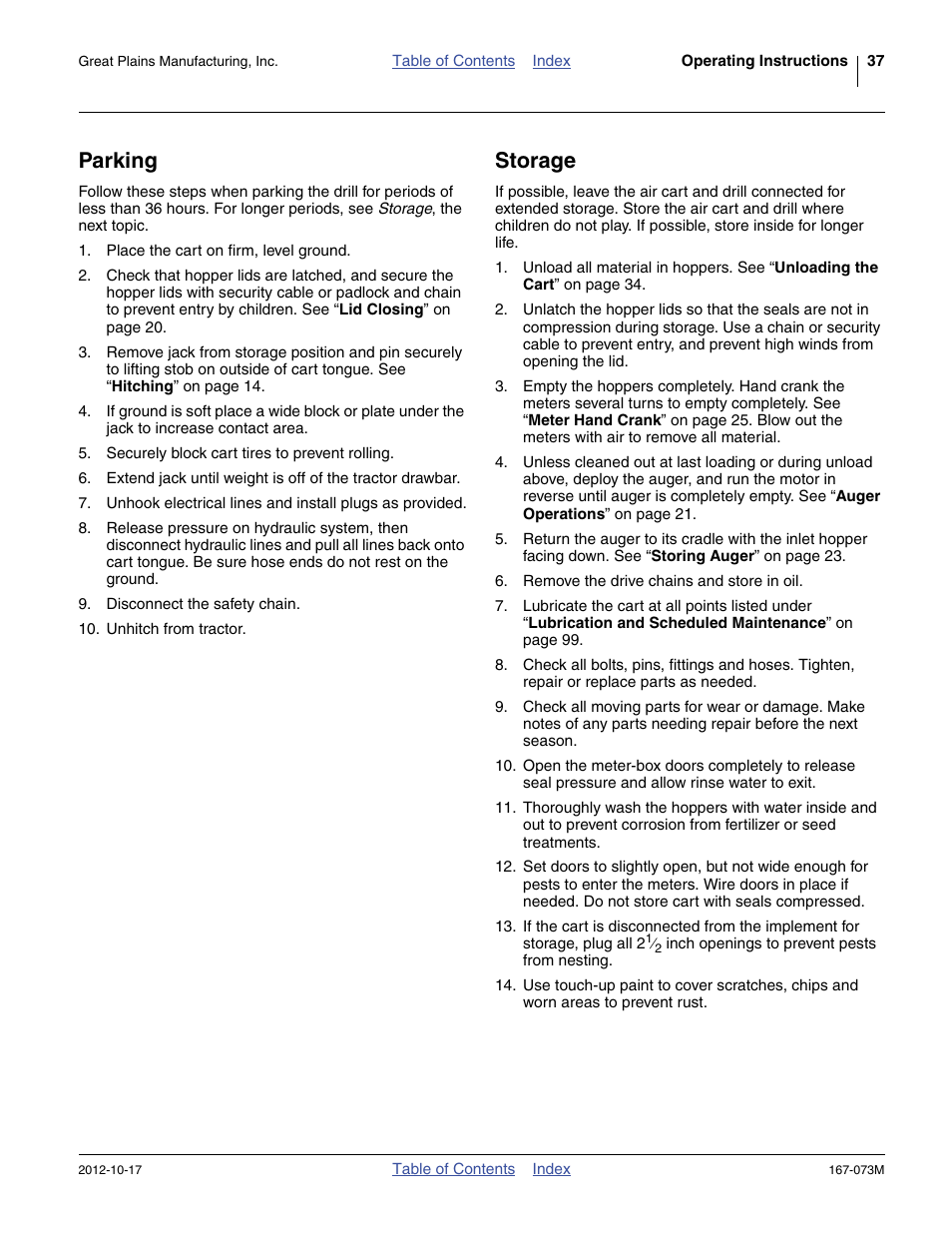 Parking, Storage, Parking storage | Great Plains ADC2220 Operator Manual User Manual | Page 41 / 136