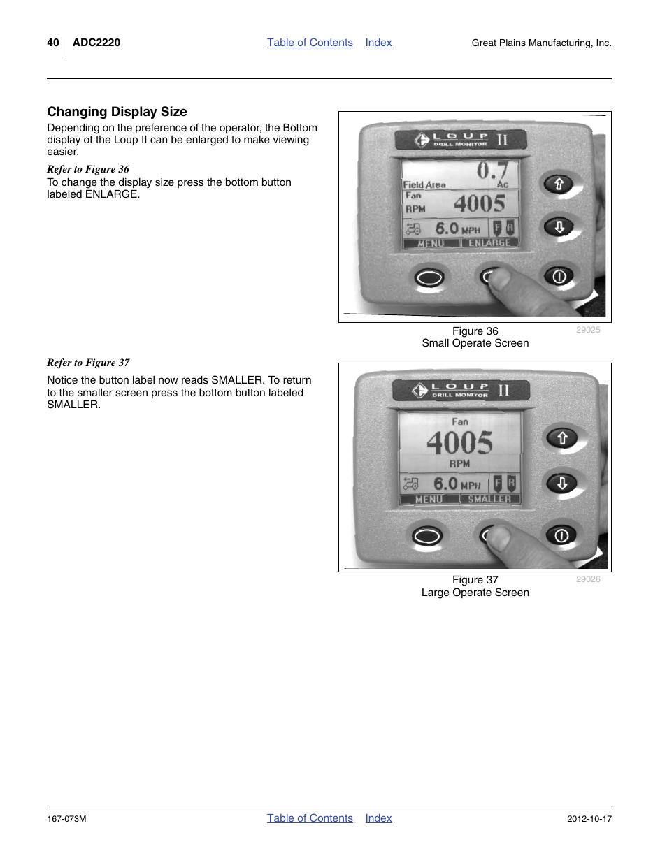 Changing display size | Great Plains ADC2220 Operator Manual User Manual | Page 44 / 136