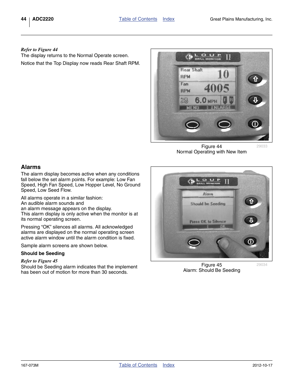 Alarms, Should be seeding | Great Plains ADC2220 Operator Manual User Manual | Page 48 / 136