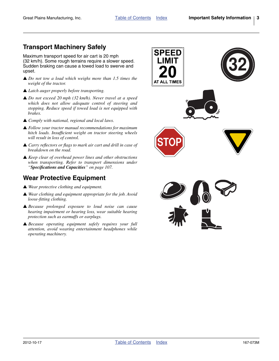 Transport machinery safely, Wear protective equipment | Great Plains ADC2220 Operator Manual User Manual | Page 7 / 136