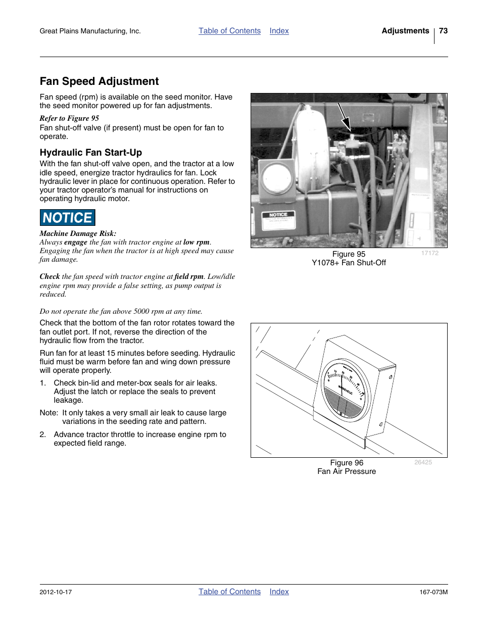 Fan speed adjustment, Hydraulic fan start-up | Great Plains ADC2220 Operator Manual User Manual | Page 77 / 136