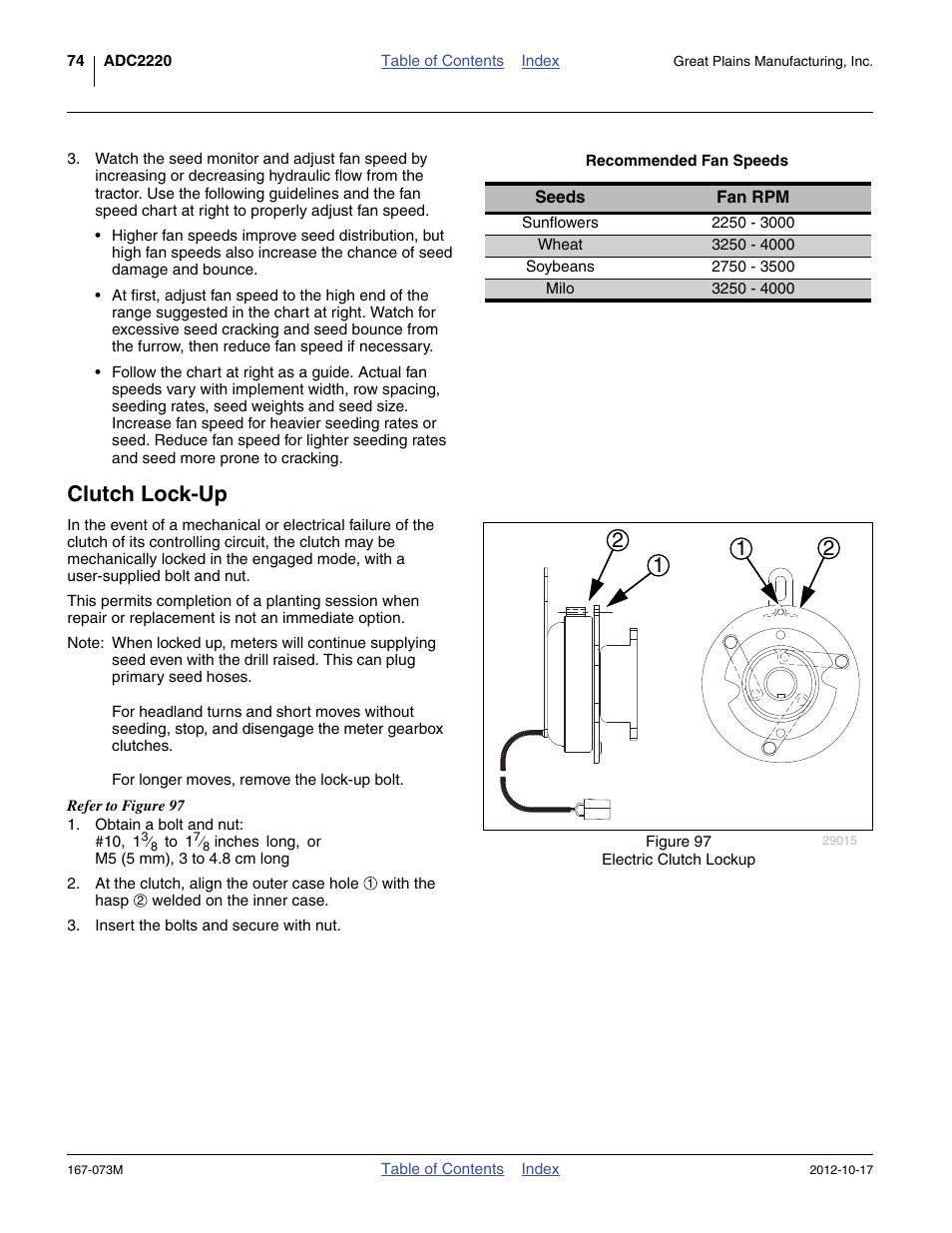 Recommended fan speeds, Clutch lock-up | Great Plains ADC2220 Operator Manual User Manual | Page 78 / 136