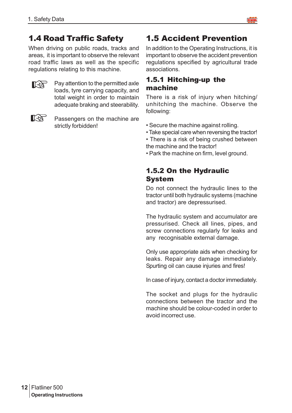 5 accident prevention, 4 road traffic safety | Great Plains P12719 2004 User Manual | Page 12 / 32