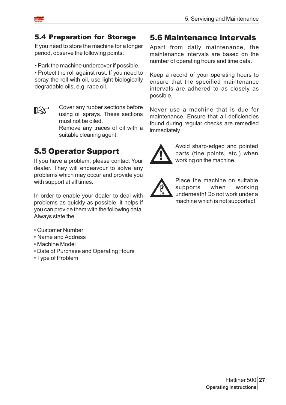 5 operator support, 6 maintenance intervals | Great Plains P12719 2004 User Manual | Page 27 / 32