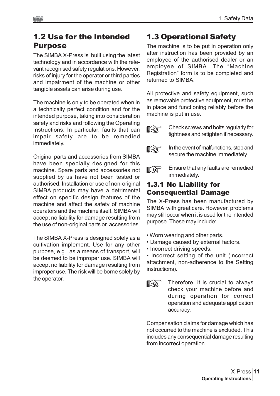 3 operational safety, 2 use for the intended purpose | Great Plains P15030 Serial No 12724 User Manual | Page 11 / 38