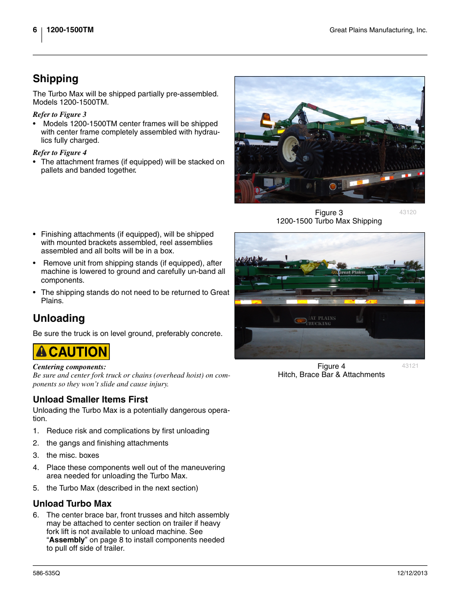 Shipping, Unloading, Unload smaller items first | Unload turbo max, Shipping unloading, Unload smaller items first unload turbo max | Great Plains 1500TM Predelivery Manual User Manual | Page 10 / 38