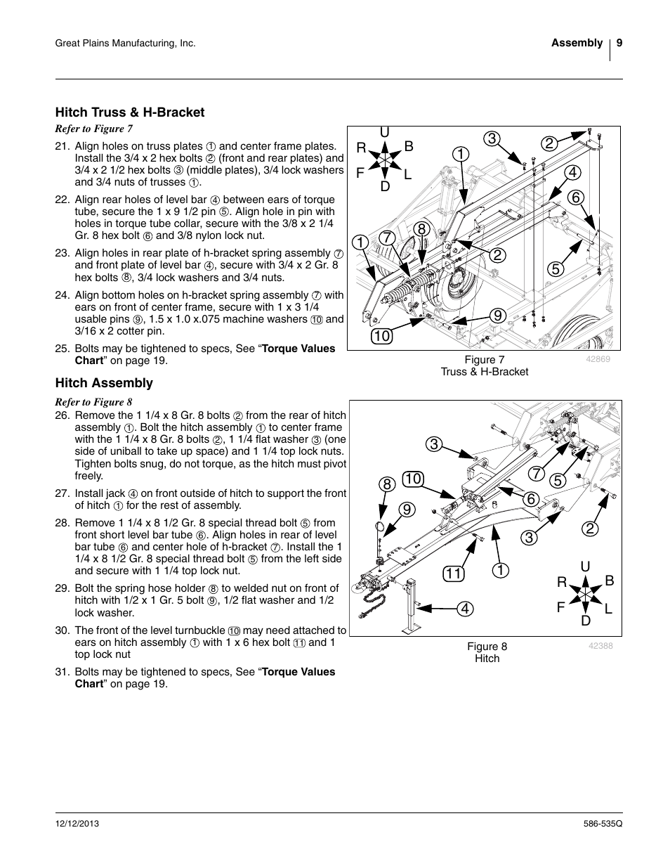 Hitch truss & h-bracket, Hitch assembly, Hitch truss & h-bracket hitch assembly | Great Plains 1500TM Predelivery Manual User Manual | Page 13 / 38