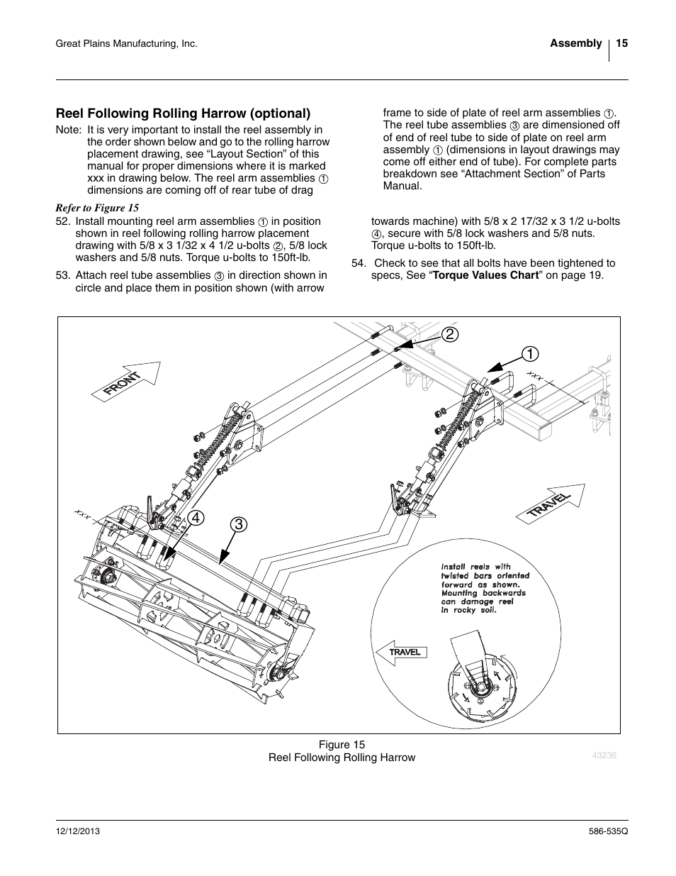 Reel following rolling harrow (optional) | Great Plains 1500TM Predelivery Manual User Manual | Page 19 / 38