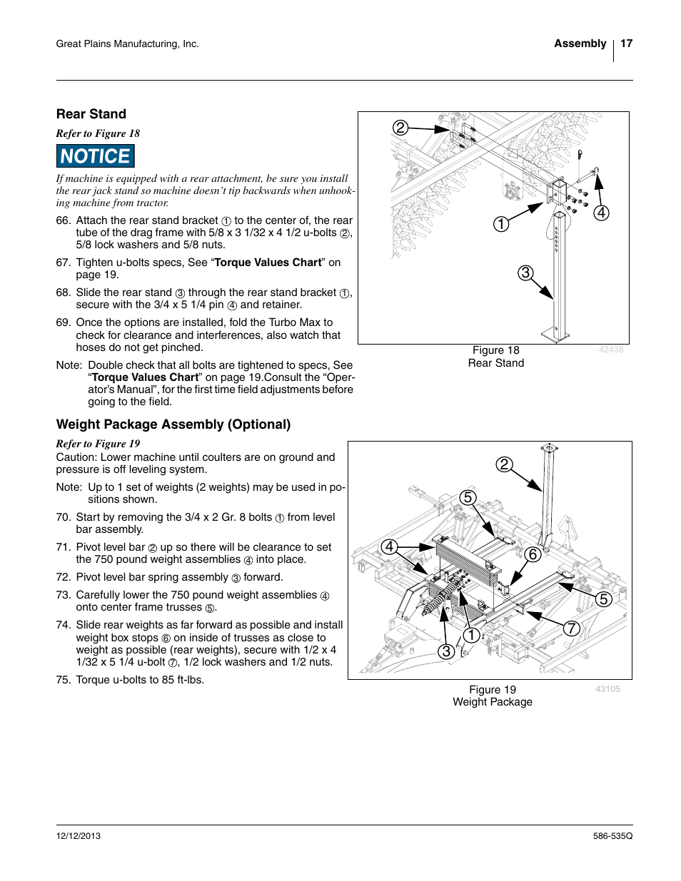 Rear stand, Weight package assembly (optional), Rear stand weight package assembly (optional) | Great Plains 1500TM Predelivery Manual User Manual | Page 21 / 38