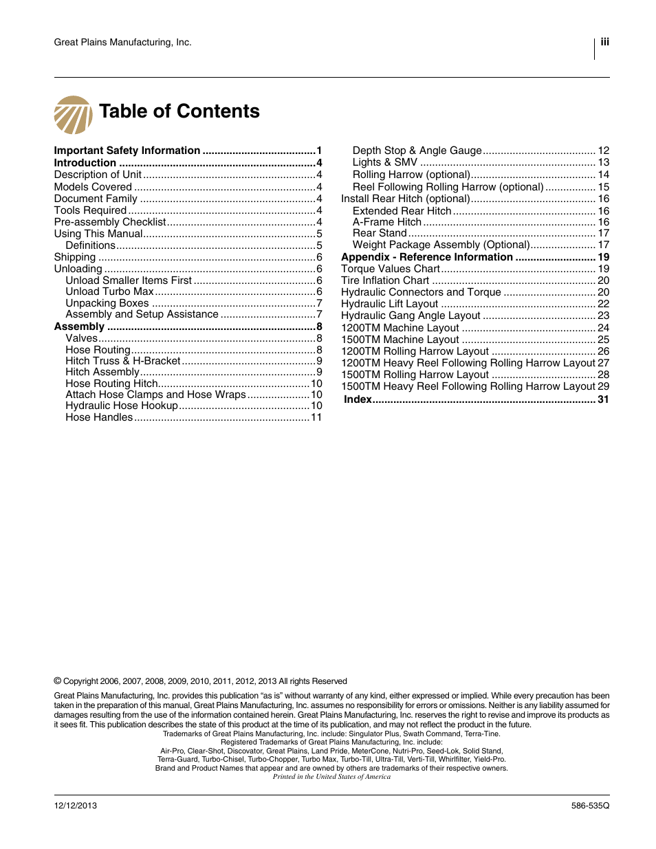 Great Plains 1500TM Predelivery Manual User Manual | Page 3 / 38