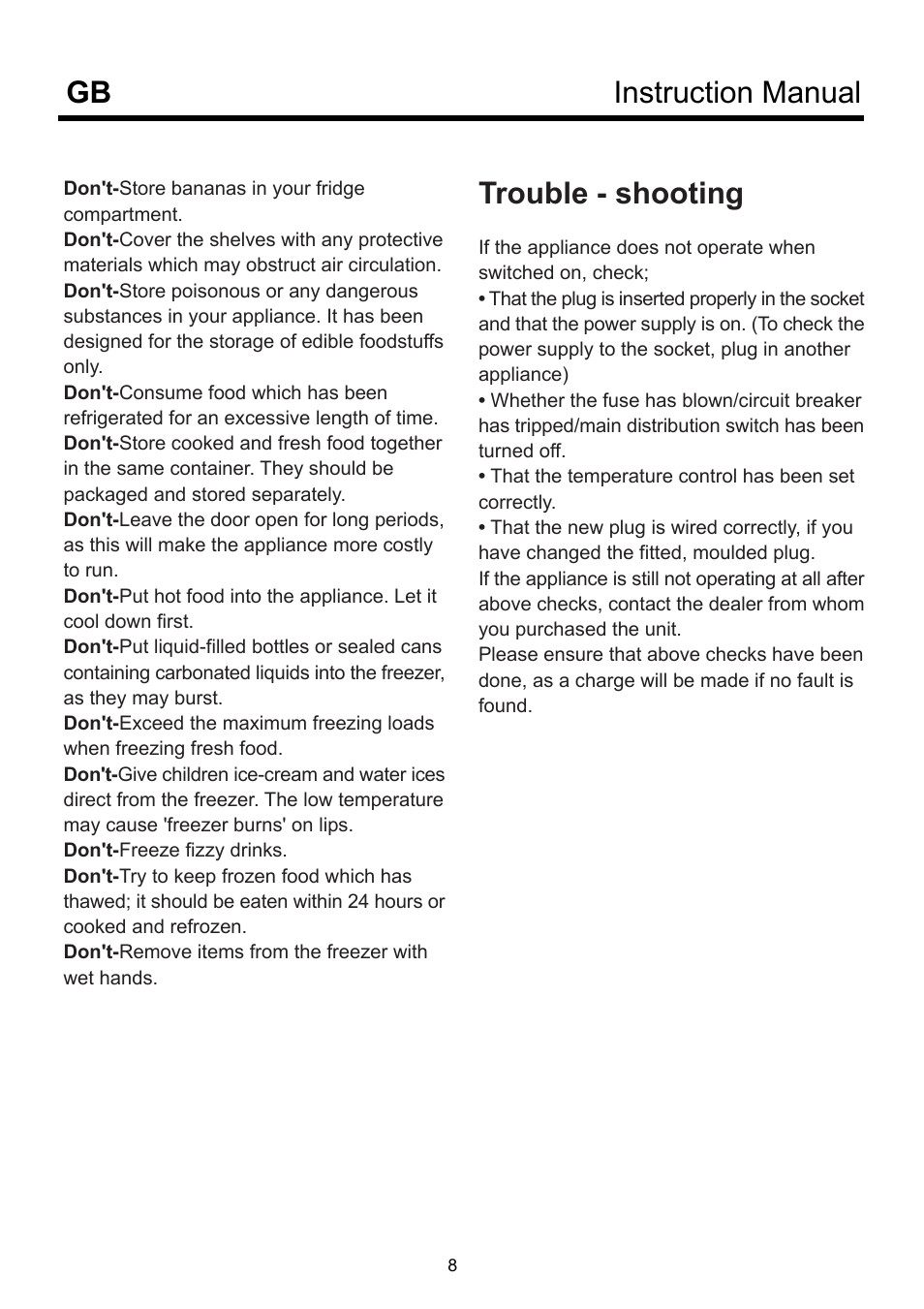 Instruction manual gb trouble - shooting | Beko D-9330 NM User Manual | Page 12 / 12
