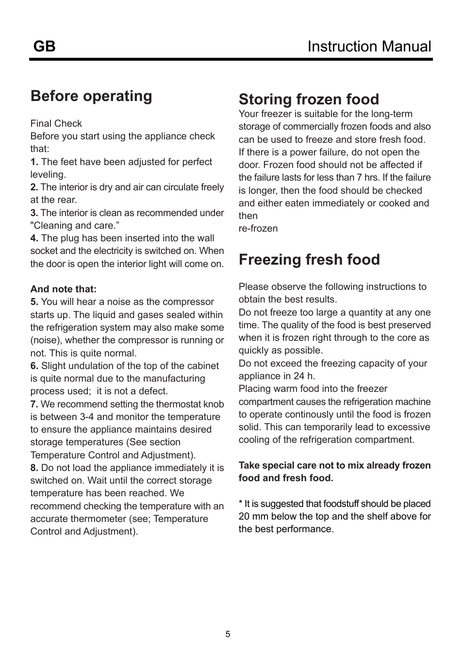 Instruction manual gb, Before operating, Storing frozen food | Freezing fresh food | Beko D-9330 NM User Manual | Page 9 / 12