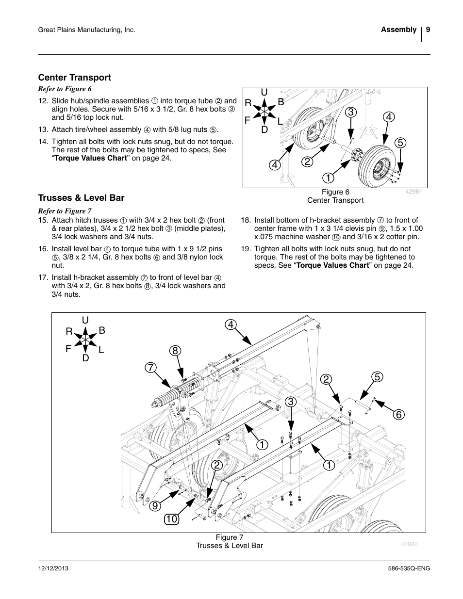 Center transport, Trusses & level bar, Center transport trusses & level bar | Great Plains 1500TM Assembly Manual User Manual | Page 13 / 42