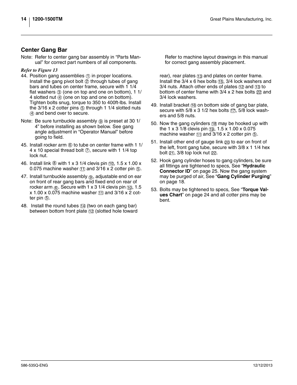 Center gang bar | Great Plains 1500TM Assembly Manual User Manual | Page 18 / 42