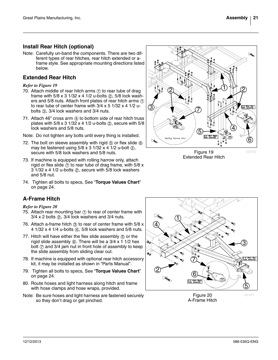 Install rear hitch (optional), Extended rear hitch, A-frame hitch | Great Plains 1500TM Assembly Manual User Manual | Page 25 / 42