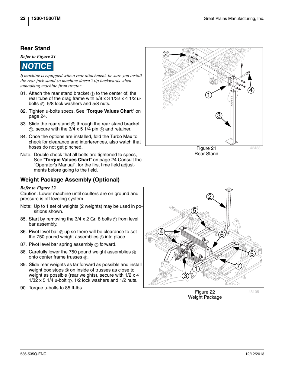 Rear stand, Weight package assembly (optional), Rear stand weight package assembly (optional) | Great Plains 1500TM Assembly Manual User Manual | Page 26 / 42