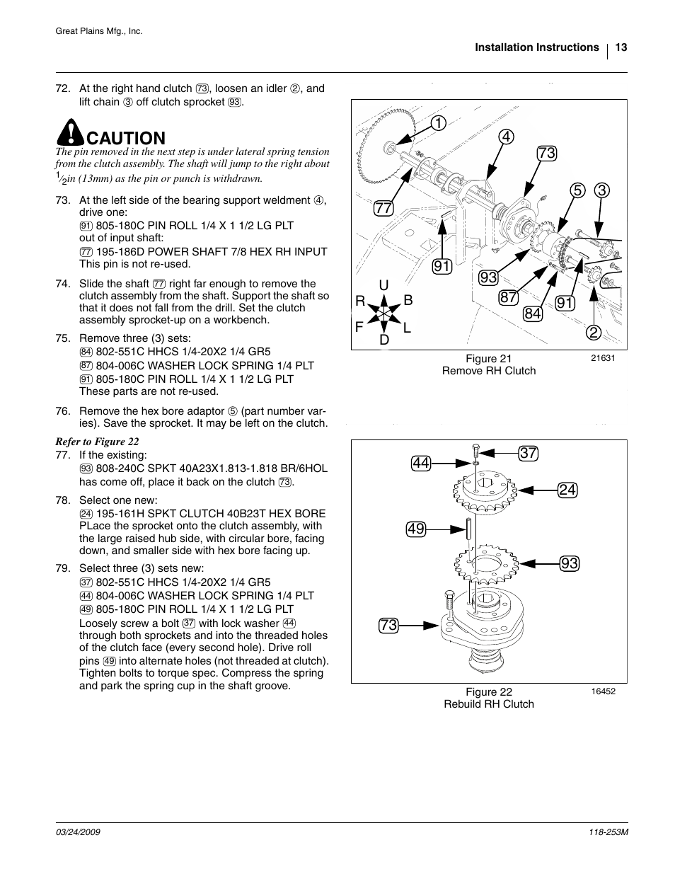 Refer to figure 21, Caution | Great Plains 3S-3000HD Assembly Instructions User Manual | Page 13 / 22