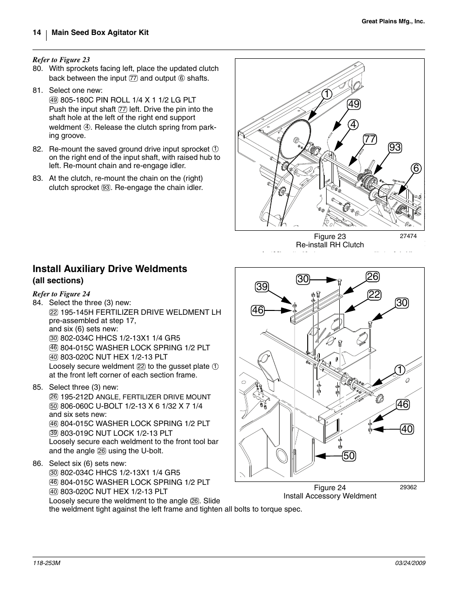 Install auxiliary drive weldments, All sections), Refer to figure 24 | Skip to “ install aux | Great Plains 3S-3000HD Assembly Instructions User Manual | Page 14 / 22