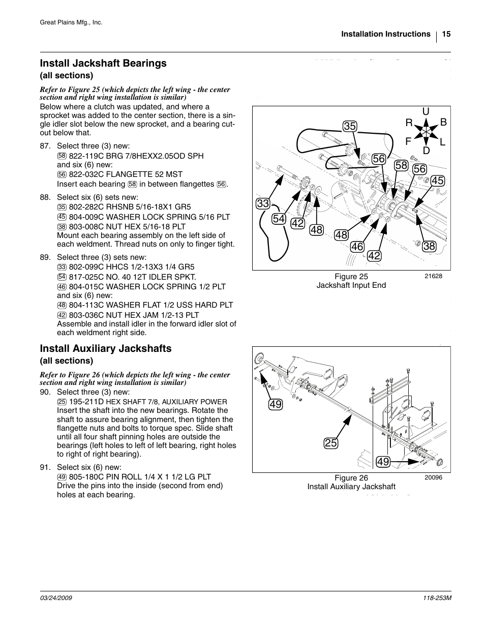 Install jackshaft bearings, All sections), Install auxiliary jackshafts | Great Plains 3S-3000HD Assembly Instructions User Manual | Page 15 / 22