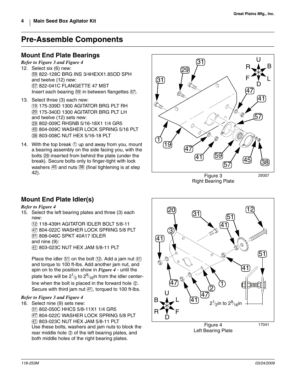 Pre-assemble components, Mount end plate bearings, Mount end plate idler(s) | Great Plains 3S-3000HD Assembly Instructions User Manual | Page 4 / 22