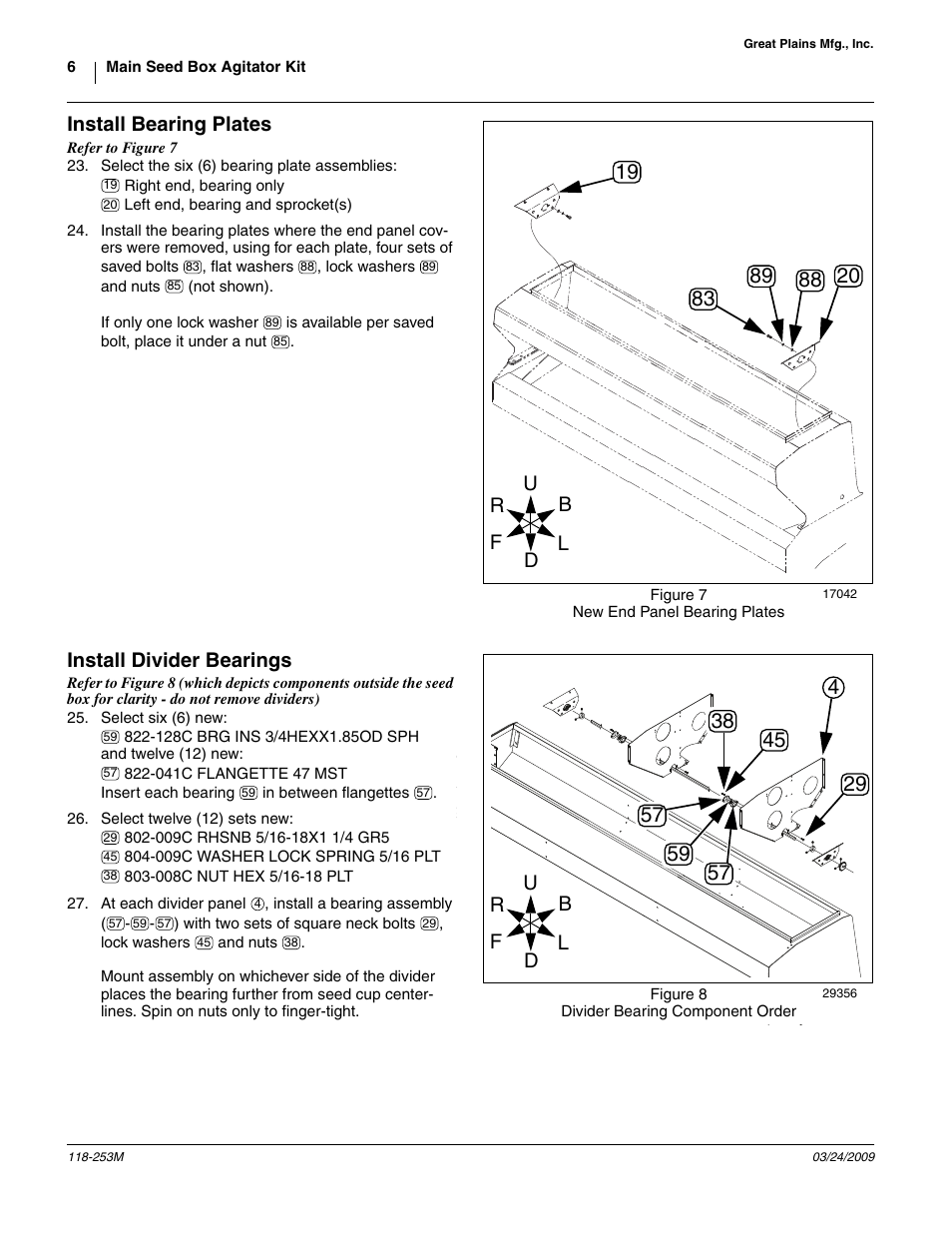 Install bearing plates, Install divider bearings | Great Plains 3S-3000HD Assembly Instructions User Manual | Page 6 / 22