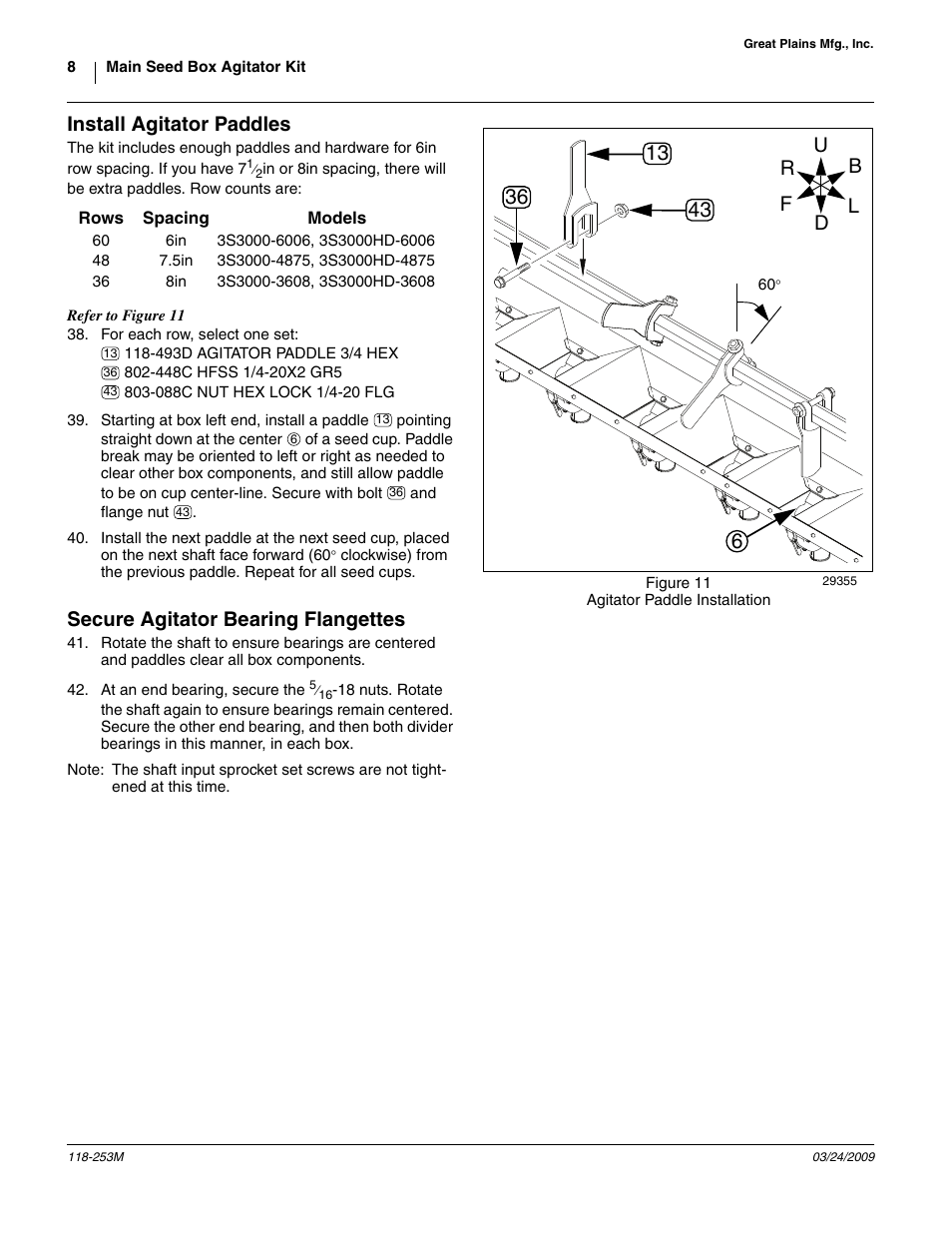 Install agitator paddles, Secure agitator bearing flangettes, Final tightening is at step | Great Plains 3S-3000HD Assembly Instructions User Manual | Page 8 / 22