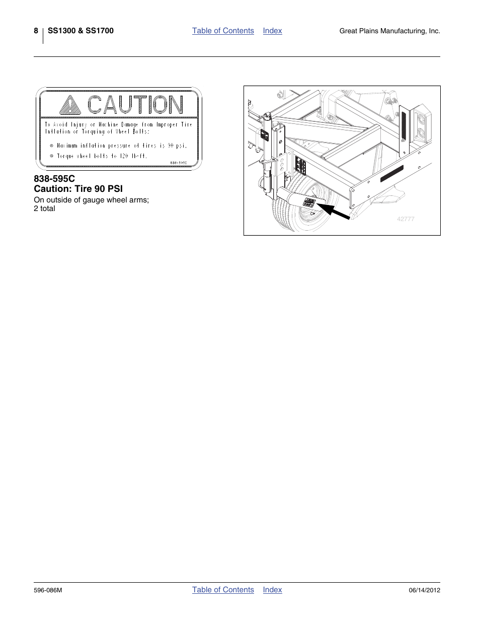 595c caution: tire 90 psi | Great Plains SS1700 Operator Manual User Manual | Page 12 / 60