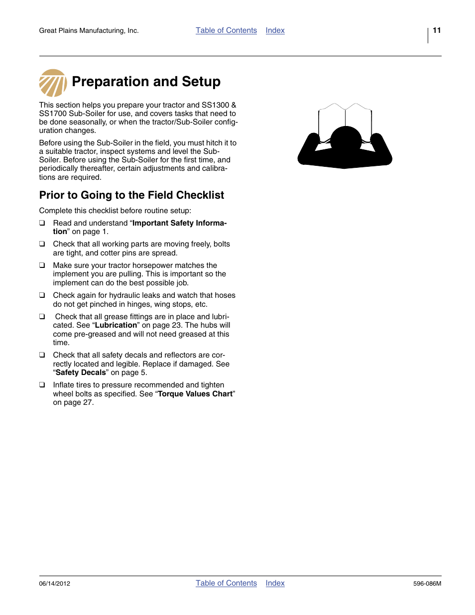 Preparation and setup, Prior to going to the field checklist | Great Plains SS1700 Operator Manual User Manual | Page 15 / 60
