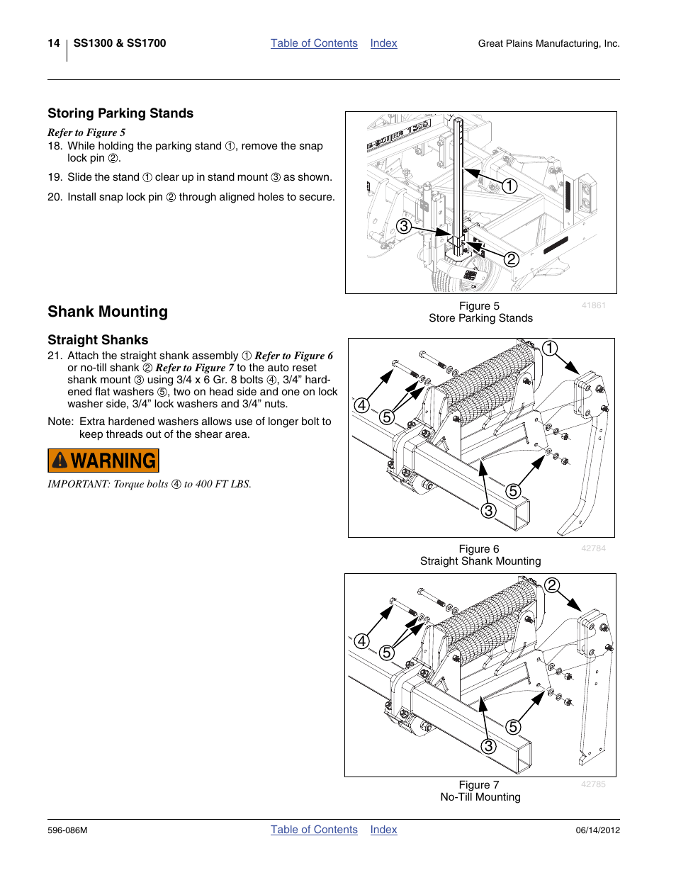Storing parking stands, Shank mounting, Straight shanks | Great Plains SS1700 Operator Manual User Manual | Page 18 / 60