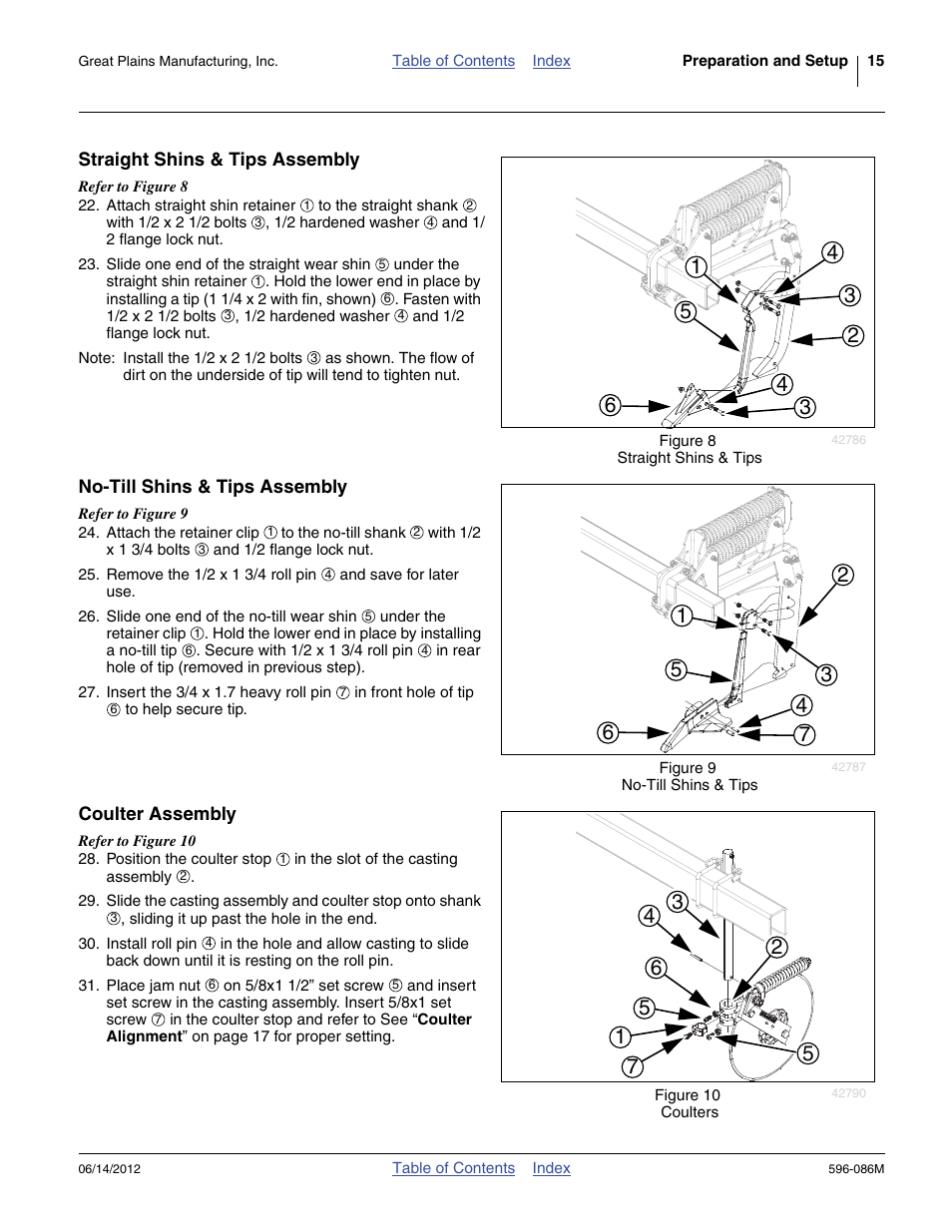 Straight shins & tips assembly, No-till shins & tips assembly, Coulter assembly | Great Plains SS1700 Operator Manual User Manual | Page 19 / 60