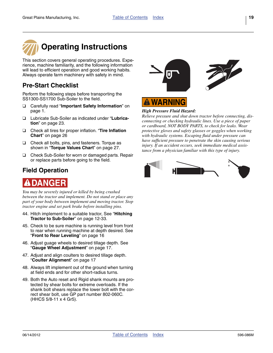 Operating instructions, Pre-start checklist, Field operation | Great Plains SS1700 Operator Manual User Manual | Page 23 / 60