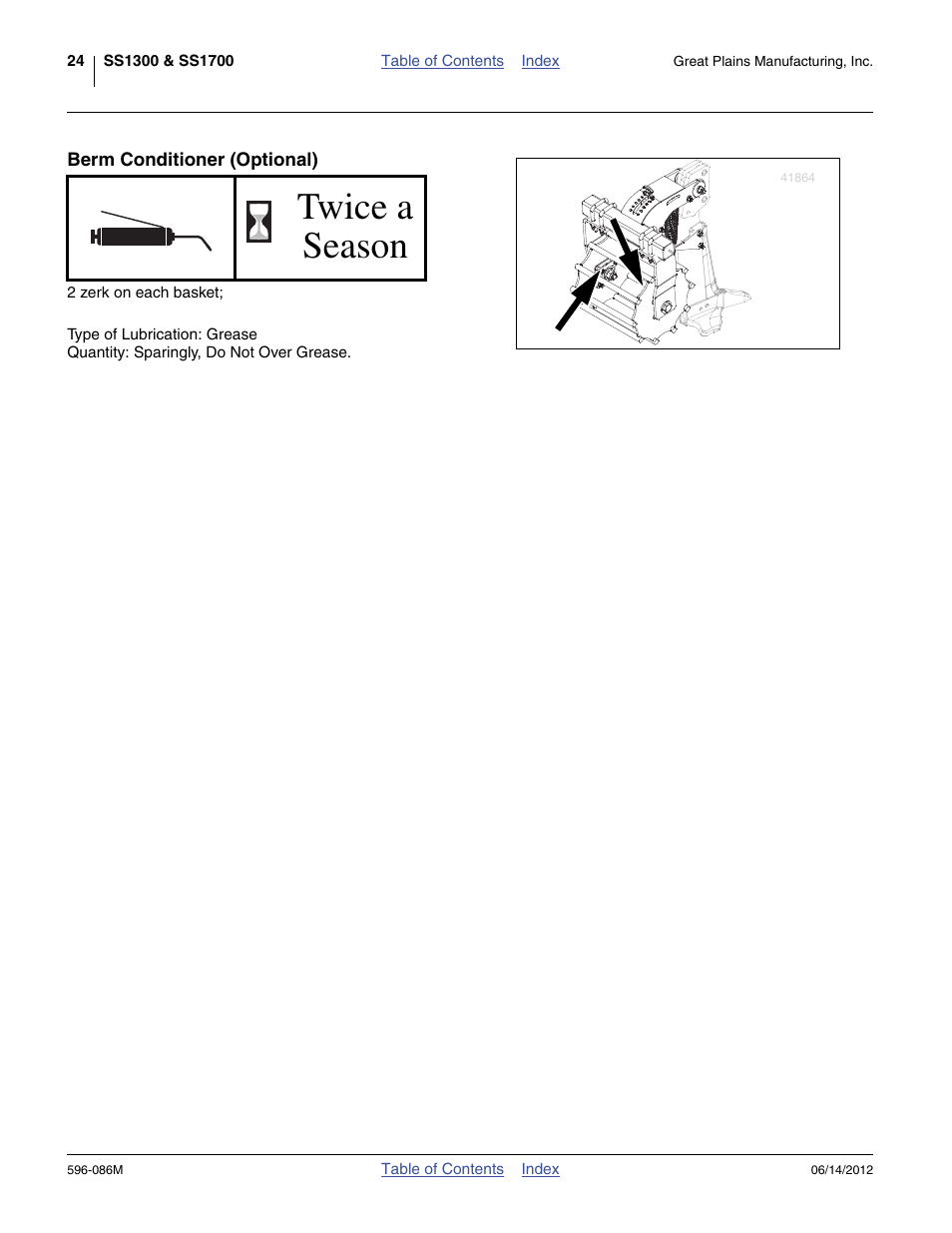 Berm conditioner (optional), Twice a season | Great Plains SS1700 Operator Manual User Manual | Page 28 / 60