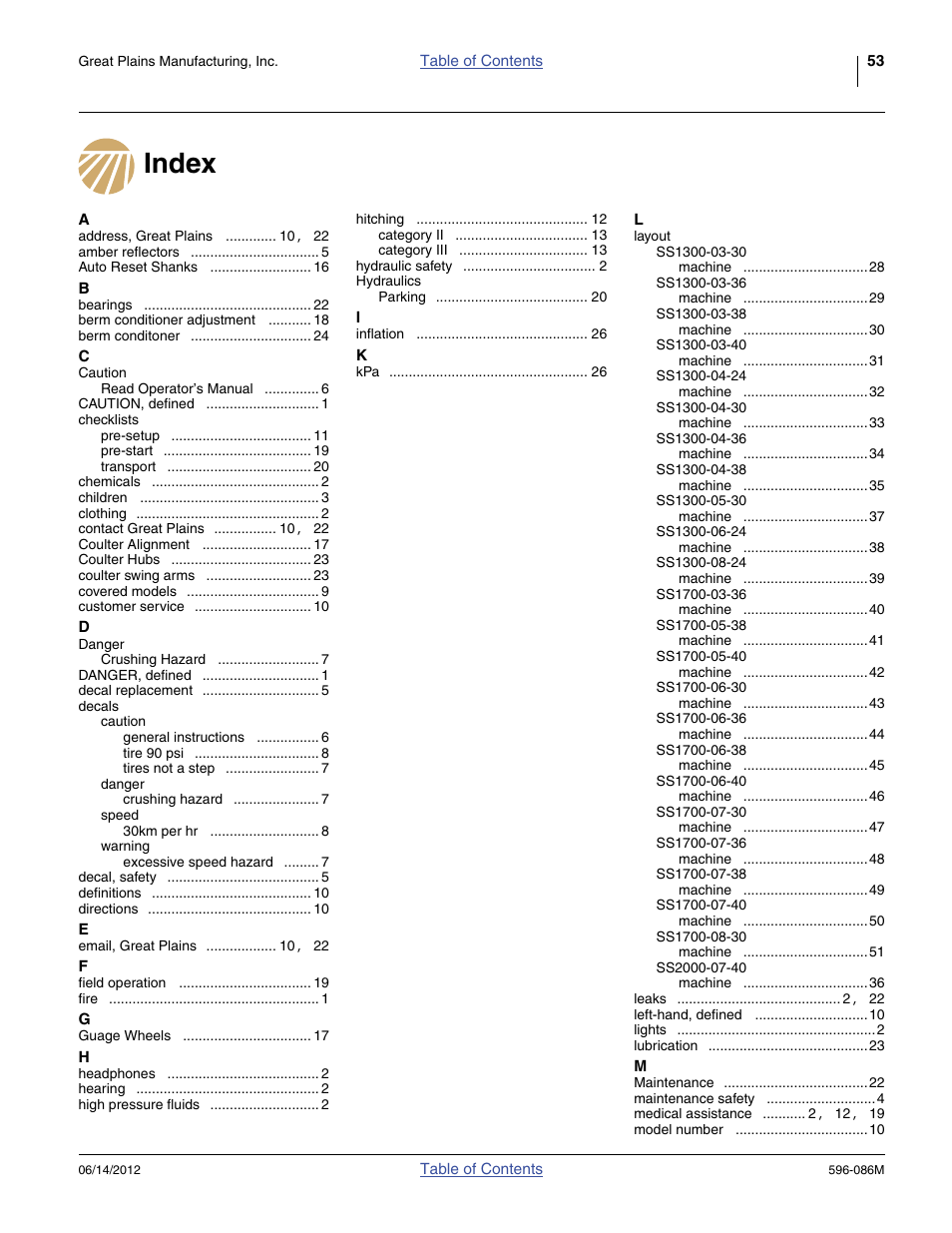 Index | Great Plains SS1700 Operator Manual User Manual | Page 57 / 60