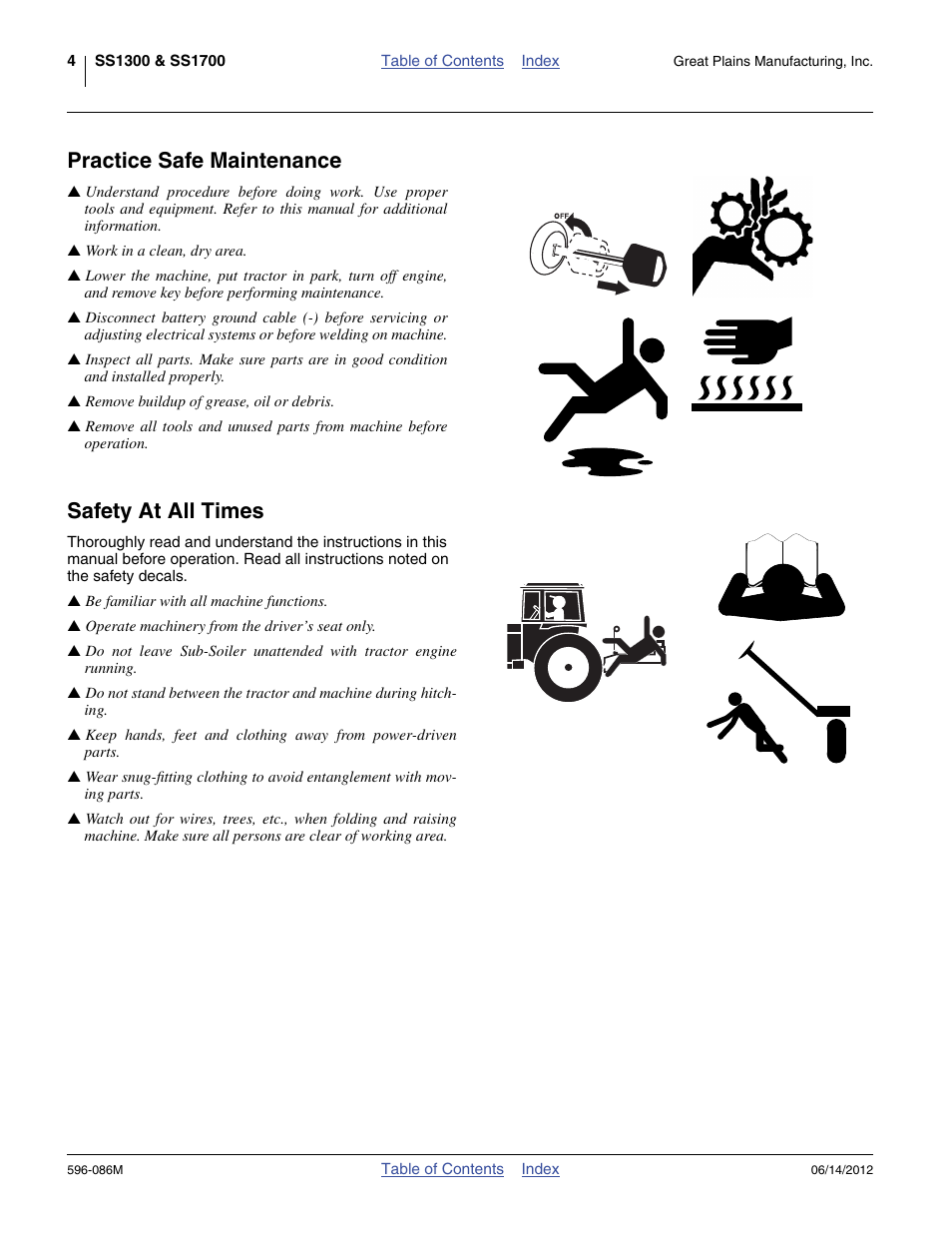 Practice safe maintenance, Safety at all times | Great Plains SS1700 Operator Manual User Manual | Page 8 / 60