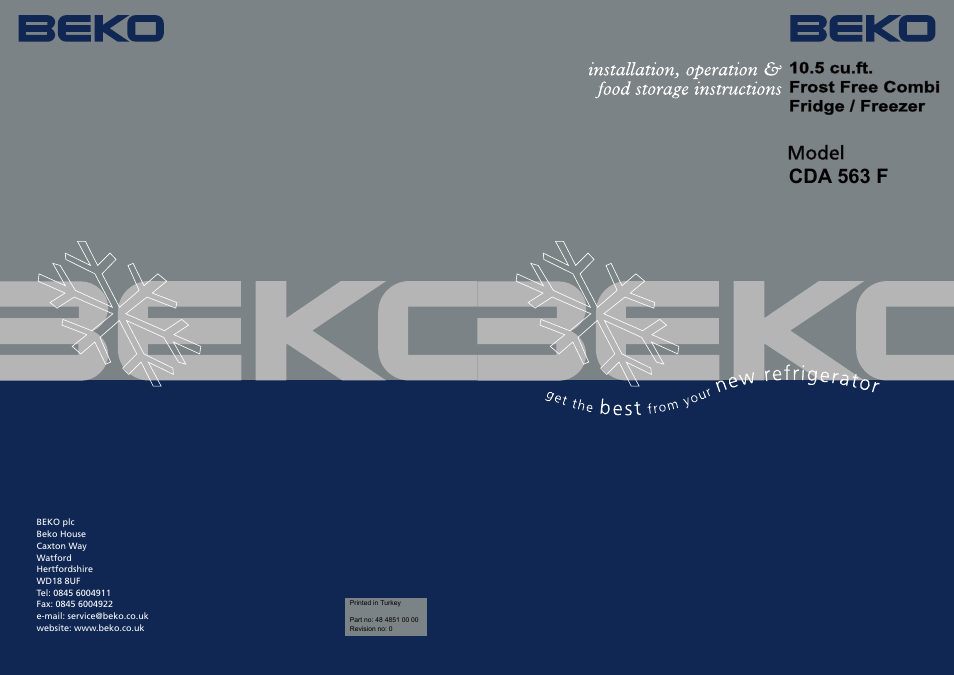 Beko FROST FREE COMBI CDA 563 F User Manual | 12 pages