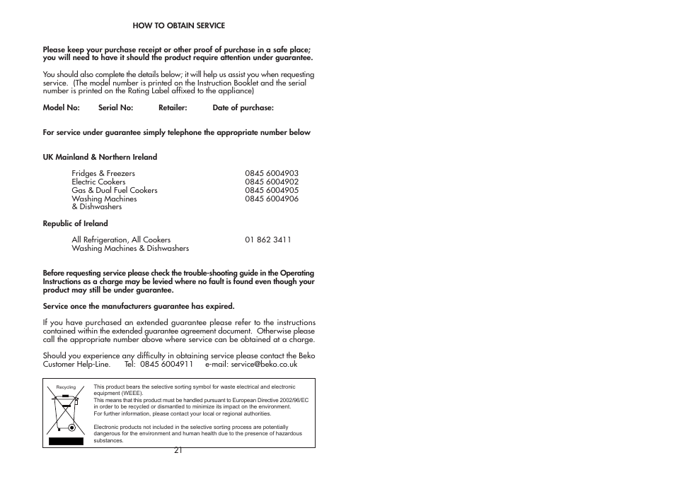 Beko FROST FREE COMBI CDA 563 F User Manual | Page 12 / 12