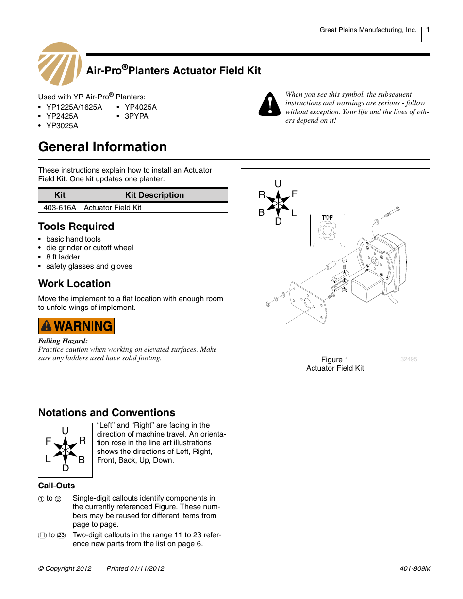 Great Plains Air-Pro Planters Actuator Field Kit User Manual | 6 pages