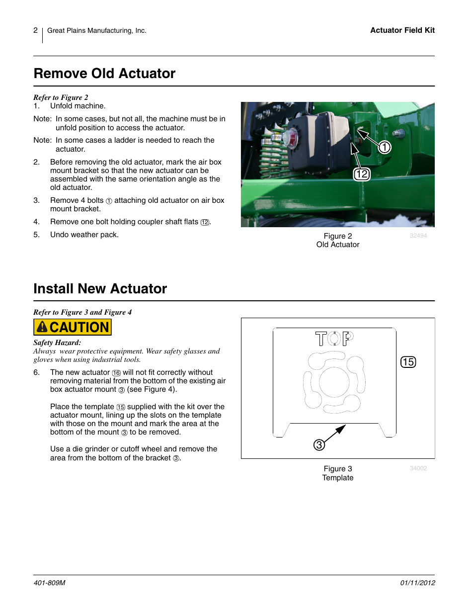 Remove old actuator, Install new actuator | Great Plains Air-Pro Planters Actuator Field Kit User Manual | Page 2 / 6