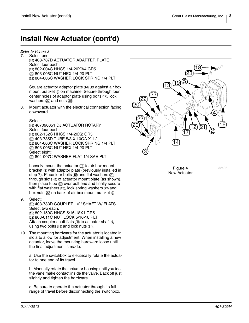 Install new actuator (cont’d), Igure 4, See figure 4) | Great Plains Air-Pro Planters Actuator Field Kit User Manual | Page 3 / 6