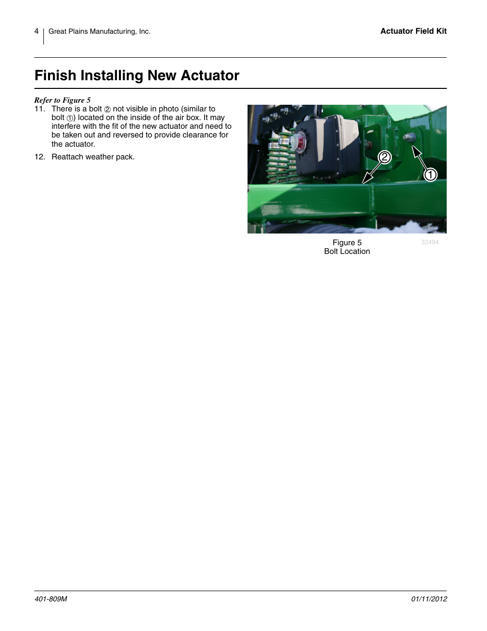 Finish installing new actuator, 3/4in 1 2 | Great Plains Air-Pro Planters Actuator Field Kit User Manual | Page 4 / 6