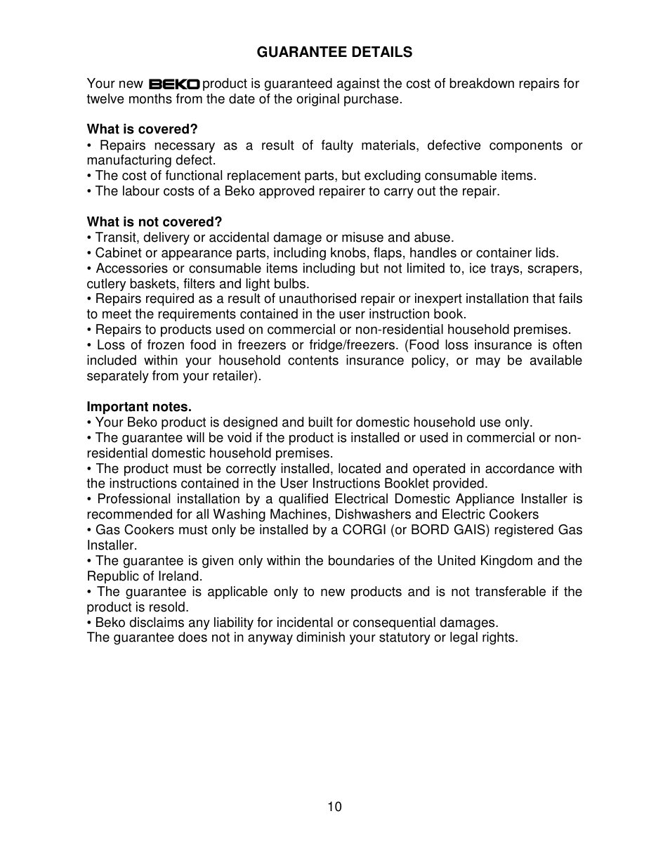 Beko CF392W User Manual | Page 10 / 11