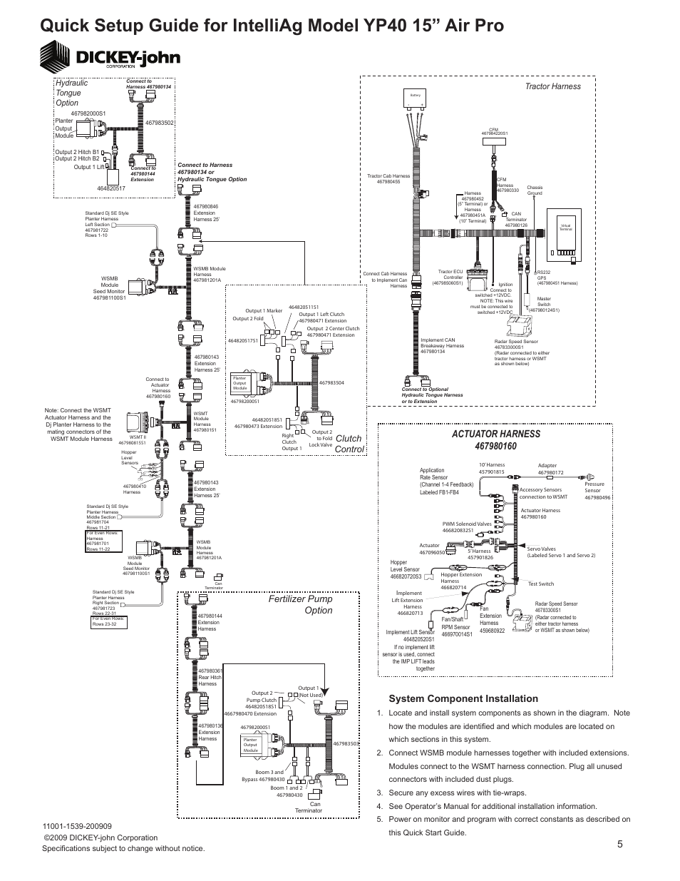 System component installation, Fertilizer pump option, Clutch control | Tractor harness, Hydraulic tongue option | Great Plains YP4025A-3115 31-Row 15-Inch Quick Start User Manual | Page 5 / 5