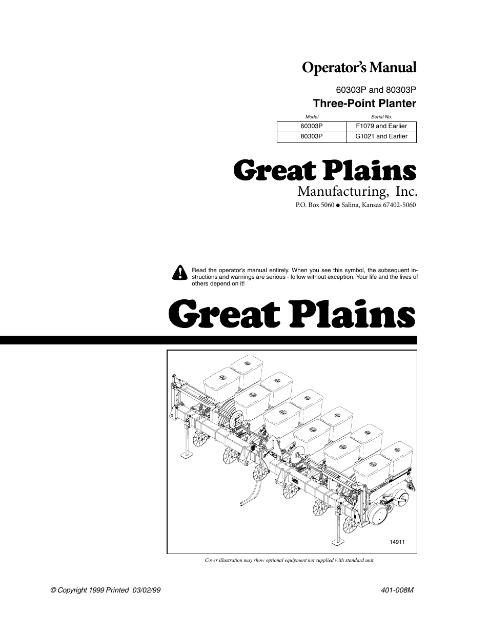 Great Plains 8030P G1021 Operator Manual User Manual | 38 pages